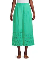 Resort Linen Cropped Eyelet Pants