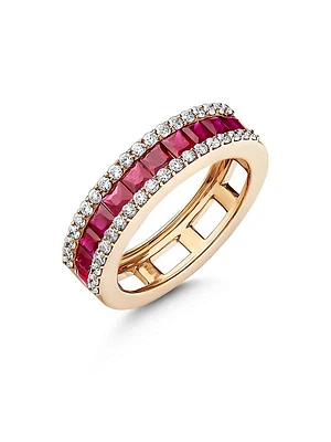 Mondrian 18K Rose Gold, Ruby, & 0.46 TCW Diamond Ring