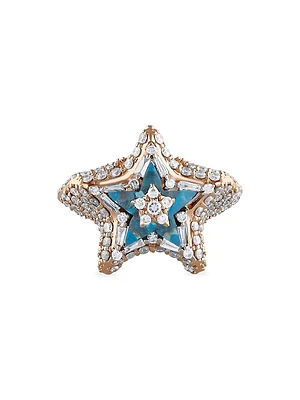 Star Light Sirius 14K Rose Gold, Blue Topaz & 0.97 TCW Diamond Ring