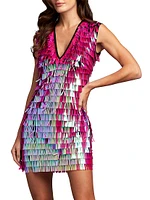 Sequin Fringe V-Neck Minidress