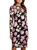 Cut-Out Floral Mesh Bodycon Dress