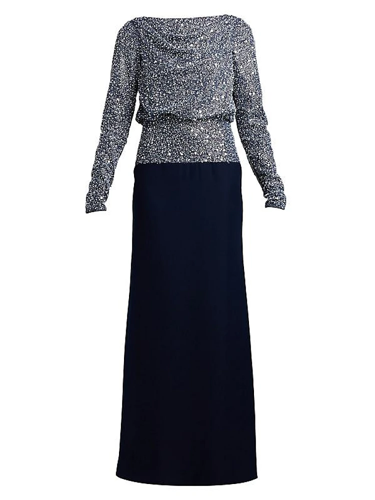 Long-Sleeve Embroidered Gown