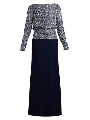 Long-Sleeve Embroidered Gown