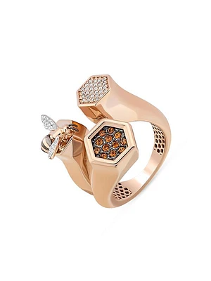 Honey 14K Rose Gold, 0.18 TCW Diamond & Orange Sapphire Bee Ring