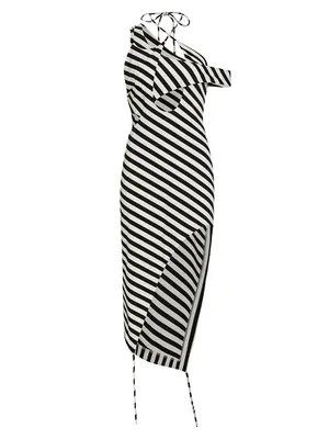 Striped Asymmetric Midi-Dress