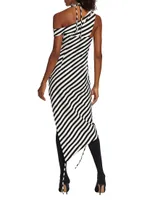 Striped Asymmetric Midi-Dress