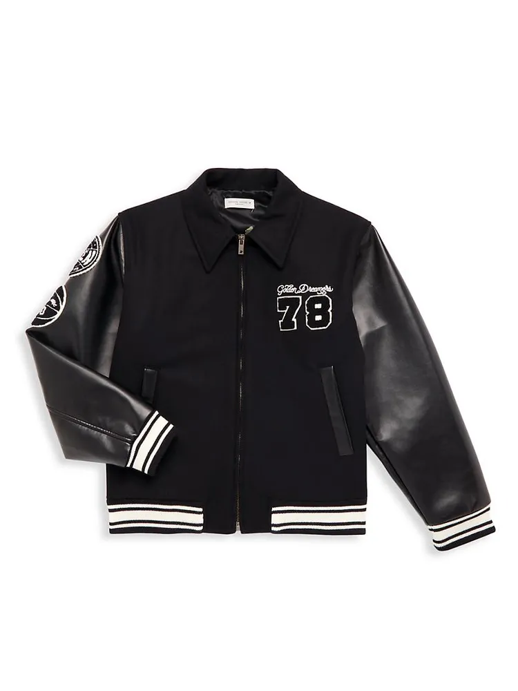 Boy's Wool Faux Leather-Trim Bomber Jacket