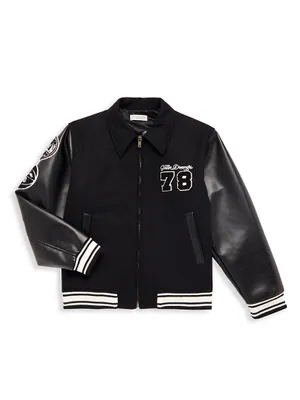 Boy's Wool Faux Leather-Trim Bomber Jacket