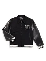 Boy's Wool Faux Leather-Trim Bomber Jacket