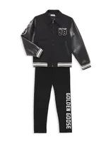 Boy's Wool Faux Leather-Trim Bomber Jacket