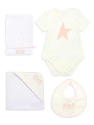 Baby Girl's 4-Piece Bodysuit & Bib Bath Gift Set