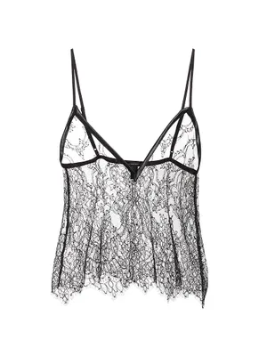 Leather-Trim Lace Camisole