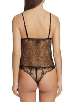 Leather-Trim Lace Camisole