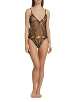 Leather-Trim Lace Camisole