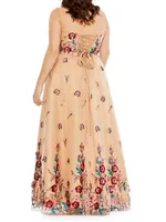 Plus Fabulouss Butterfly-Embellished Tulle Lace-Up Gown