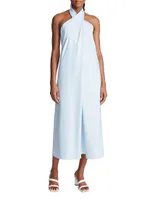 Zoie Cotton Crossover Halter-Neck Midi-Dress