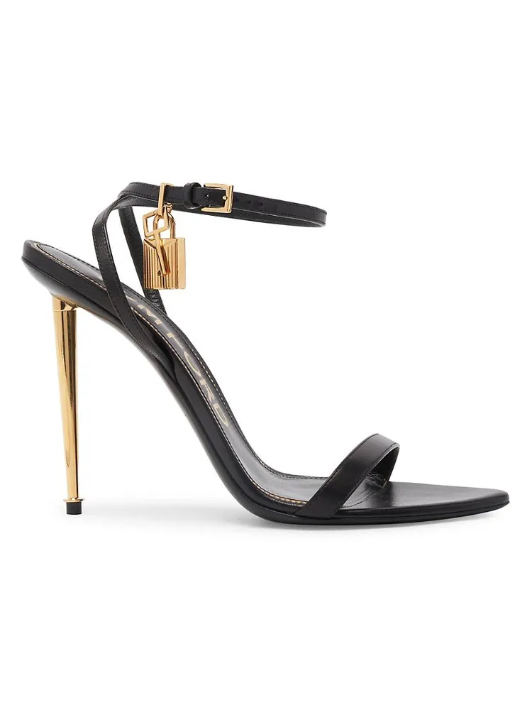 Padlock Leather Point-Toe Ankle-Strap Sandals