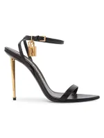 Padlock Leather Point-Toe Ankle-Strap Sandals