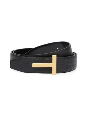 T Logo Leather Reversible Belt