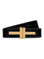 Logo Croc-Embossed Leather Belt