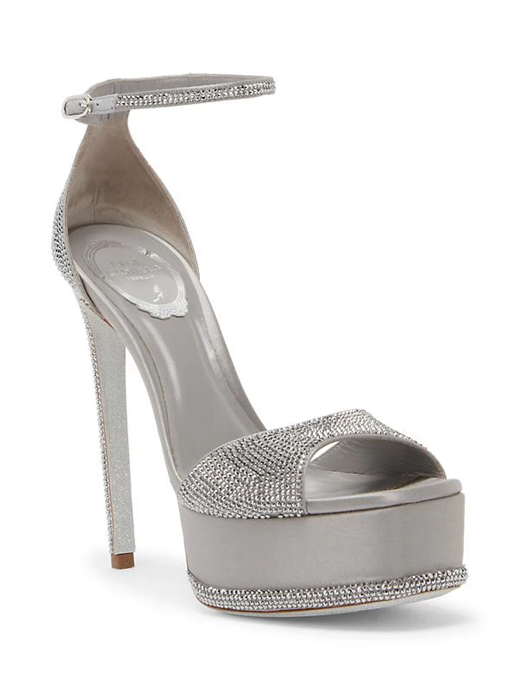 Crystal-Embellished Satin Platform Sandals