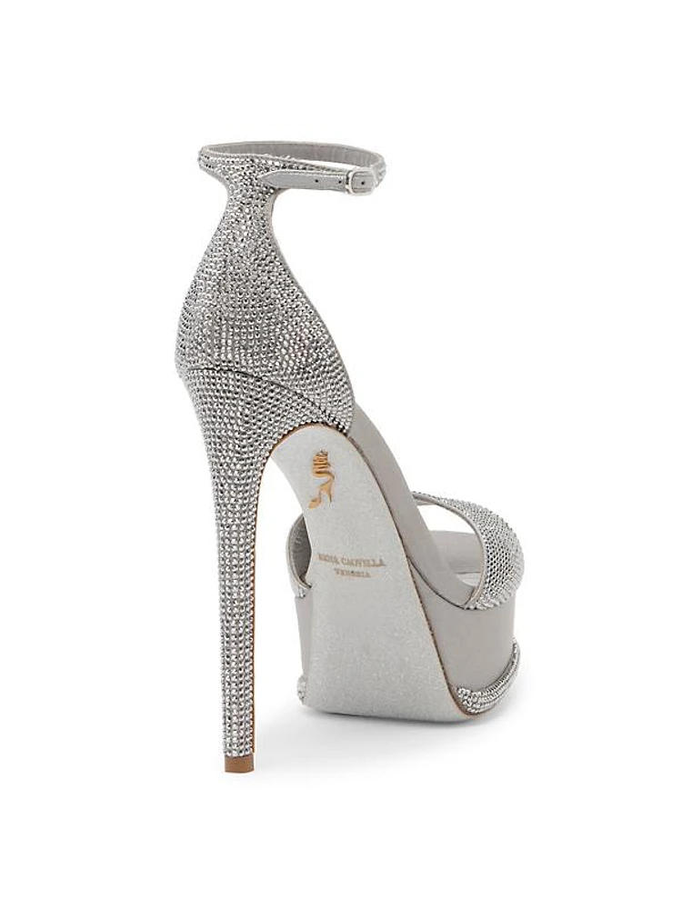 Crystal-Embellished Satin Platform Sandals