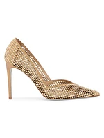 Crystal-Embellished Perforated Satin Pumps