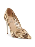 Crystal-Embellished Perforated Satin Pumps