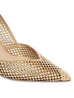 Crystal-Embellished Perforated Satin Pumps