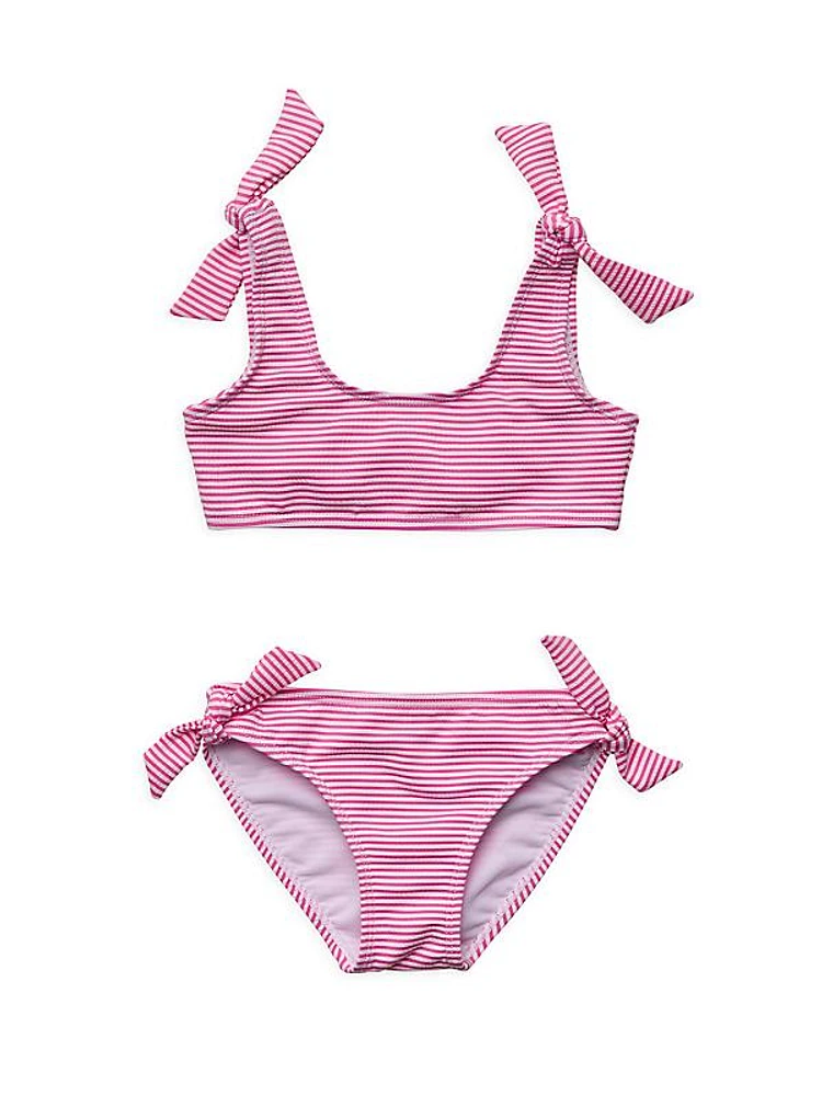 Little Girl's & Girl's 2-Piece Diving Diva Stripe Tie Bikini Set