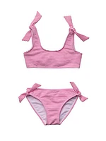 Little Girl's & Girl's 2-Piece Diving Diva Stripe Tie Bikini Set