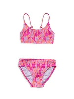 Little Girl's & Girl's Hibiscus Hype Shirred 2-Piece Bikini