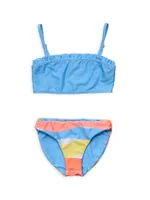 Little Girl's & 2-Piece Good Vibes Ruffle Bandeau Bikini