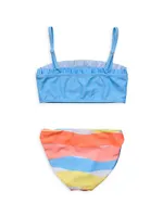 Little Girl's & 2-Piece Good Vibes Ruffle Bandeau Bikini