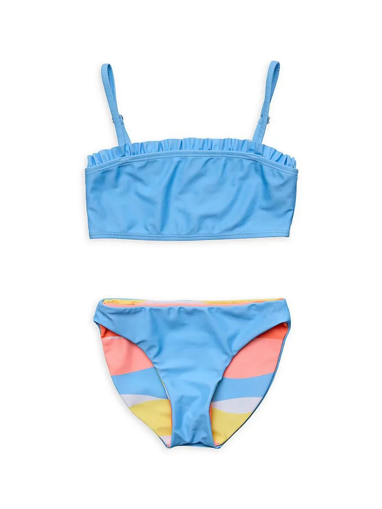 Little Girl's & 2-Piece Good Vibes Ruffle Bandeau Bikini