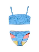 Little Girl's & 2-Piece Good Vibes Ruffle Bandeau Bikini