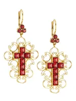 Barocco 18K Yellow Gold & Rhodolite Garnet Cross Earrings