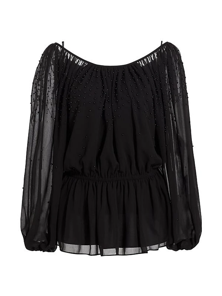 Blouson-Sleeve Embellished Blouse