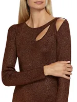 Metallic Cut-Out Rib-Knit Sweater Dress