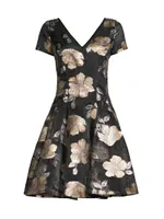 Floral Jacquard Fit & Flare Minidress