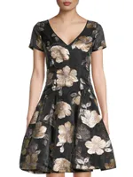 Floral Jacquard Fit & Flare Minidress