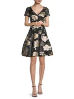 Floral Jacquard Fit & Flare Minidress