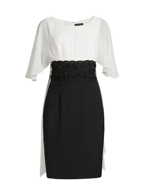 Embellished Chiffon & Crepe Knee-Length Dress