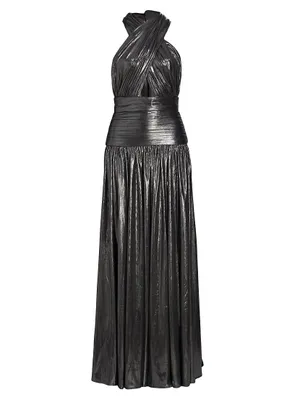 Florence Metallic Halter-Neck Gown