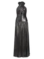 Florence Metallic Halter-Neck Gown