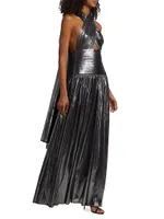 Florence Metallic Halter-Neck Gown