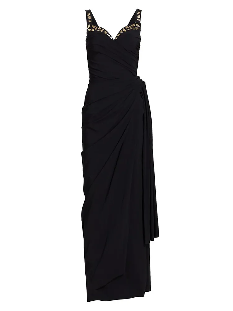 Embellished Jersey Ruched Gown