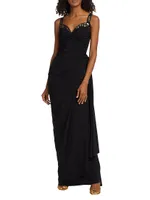 Embellished Jersey Ruched Gown