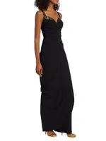 Embellished Jersey Ruched Gown