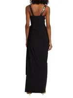 Embellished Jersey Ruched Gown